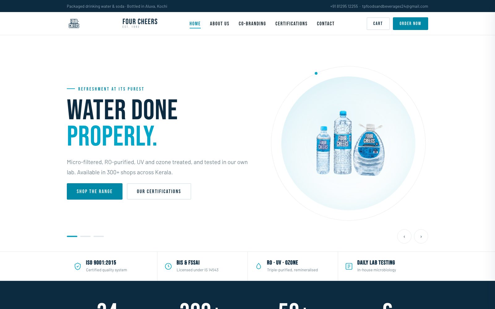 Homepage of the Four Cheers website built by Gautham on WordPress